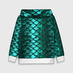 Толстовка-худи детская Блестящая змеиная чешуя - зеленые чешуйки паттерн, цвет: 3D-белый