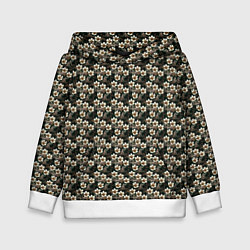 Толстовка-худи детская Нежный цветочный тёмный зелёный, цвет: 3D-белый