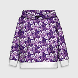 Толстовка-худи детская Нежный сиреневый цветочный паттерн, цвет: 3D-белый