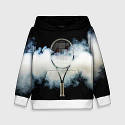 Толстовка-худи детская Теннисная ракетка в дыму, цвет: 3D-белый