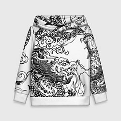 Толстовка-худи детская Татуировка дракона на белом, цвет: 3D-белый