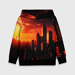 Толстовка-худи детская Стилизованный город оранжевый закат, цвет: 3D-черный