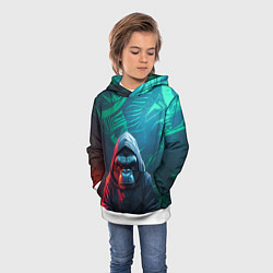 Толстовка-худи детская Горилла в капюшоне, цвет: 3D-белый — фото 2
