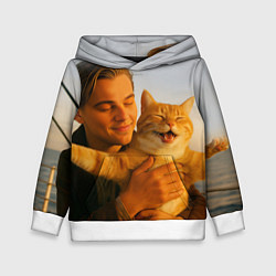 Толстовка-худи детская Мужчина с котом на яхте, цвет: 3D-белый