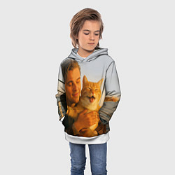 Толстовка-худи детская Мужчина с котом на яхте, цвет: 3D-белый — фото 2