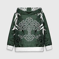Толстовка-худи детская Древние руны и древо жизни с крыльями, цвет: 3D-белый
