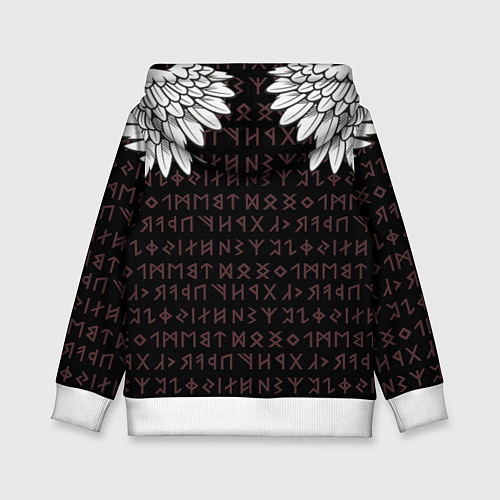 Детская толстовка Асгард на фоне рун и валькнут / 3D-Белый – фото 2