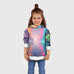 Толстовка-худи детская Город в розовом тумане, цвет: 3D-белый — фото 2