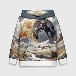 Толстовка-худи детская Река и планеты, цвет: 3D-белый