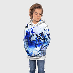 Толстовка-худи детская Абстрактный космический синий фон неоновых плит, цвет: 3D-белый — фото 2