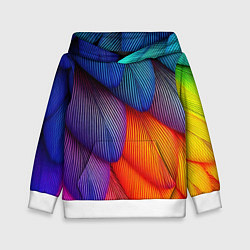 Толстовка-худи детская Радужные перья попугая, цвет: 3D-белый