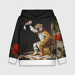 Толстовка-худи детская Тигр сидит на золотом унитазе сердится, цвет: 3D-белый
