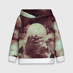Толстовка-худи детская Японская башня в горах, цвет: 3D-белый