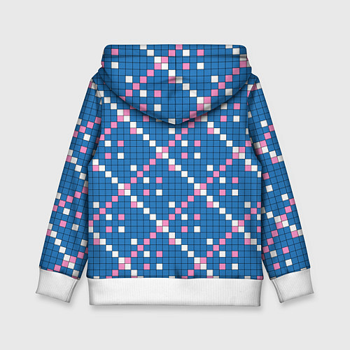 Детская толстовка Синяя розовая с белым плитка / 3D-Белый – фото 2