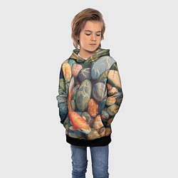 Толстовка-худи детская Акварельный Кои карп и камушки галька, цвет: 3D-черный — фото 2