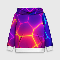 Толстовка-худи детская Синие плиты с фиолетовым свечением, цвет: 3D-белый