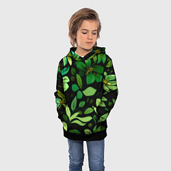 Толстовка-худи детская Чёрный с зелёными крупными цветами, цвет: 3D-черный — фото 2