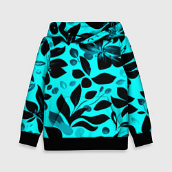 Толстовка-худи детская Чёрно-голубой с цветами, цвет: 3D-черный