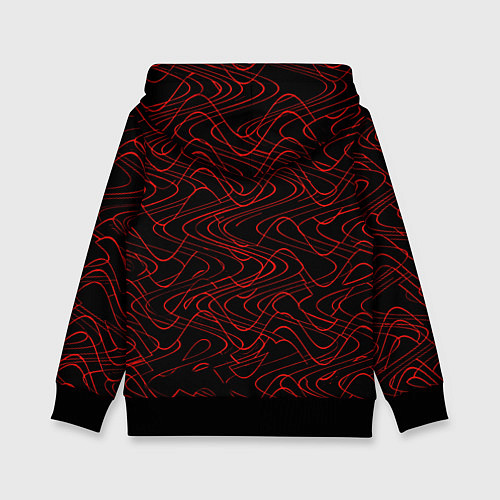 Детская толстовка Чёрный с красными волнистыми линиями абстракция / 3D-Черный – фото 2