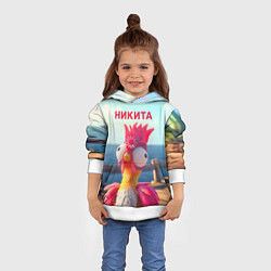 Толстовка-худи детская Никита - загрузка - смешной петух, цвет: 3D-белый — фото 2