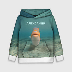 Толстовка-худи детская Рыба - Александр, цвет: 3D-белый