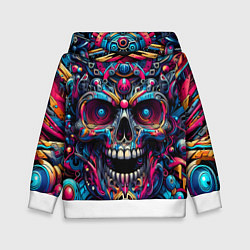 Толстовка-худи детская Colorful cyber skull - pattern, цвет: 3D-белый