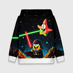 Толстовка-худи детская Спанч Боб и Патрик в космосе, цвет: 3D-белый