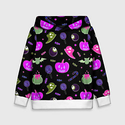 Толстовка-худи детская Halloween pink black pumpkin, цвет: 3D-белый