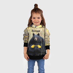 Толстовка-худи детская Володя - мишка, цвет: 3D-черный — фото 2