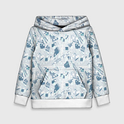 Толстовка-худи детская Мемфис синий с серым клетчатый геометрический узор, цвет: 3D-белый