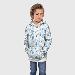 Толстовка-худи детская Мемфис синий с серым клетчатый геометрический узор, цвет: 3D-белый — фото 2