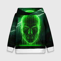 Толстовка-худи детская Неоновая голова, цвет: 3D-белый