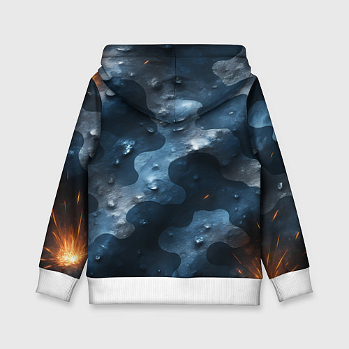 Детская толстовка Синий камуфляж с каплями / 3D-Белый – фото 2