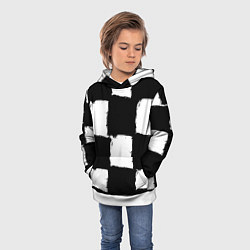 Толстовка-худи детская Черные квадраты в виде шахматной доски, цвет: 3D-белый — фото 2