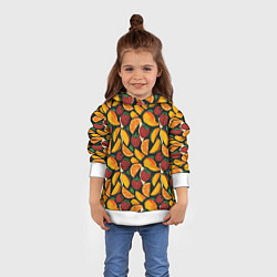 Толстовка-худи детская Ягоды и фрукты в паттерне: малина манго апельсин, цвет: 3D-белый — фото 2