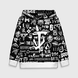 Толстовка-худи детская Doom логотипы всех игр, цвет: 3D-белый