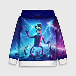 Толстовка-худи детская Bender on neon planet - ai art fantasy, цвет: 3D-белый