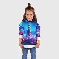 Толстовка-худи детская Бендер на сказочной неоновой грибной планете - ней, цвет: 3D-белый — фото 2