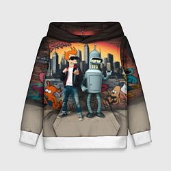 Детская толстовка Фрай и Бендер на фоне стены с граффити