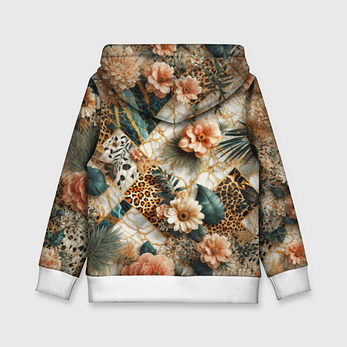 Детская толстовка Цветы на кусках мрамора и леопардовом узоре / 3D-Белый – фото 2