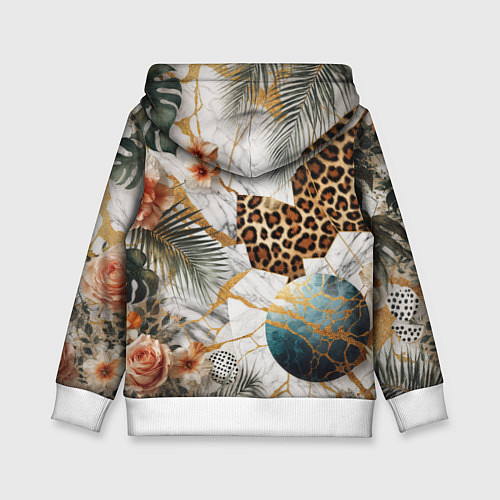 Детская толстовка Мрамор с цветами и леопардовый узор / 3D-Белый – фото 2