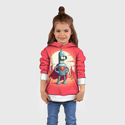 Толстовка-худи детская Робот-сгибальщик Бендер супермен - коллаба, цвет: 3D-белый — фото 2