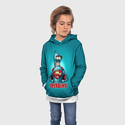 Толстовка-худи детская Bender superman - collaboration, цвет: 3D-белый — фото 2