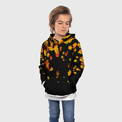 Толстовка-худи детская Осенние листья на черном, цвет: 3D-белый — фото 2