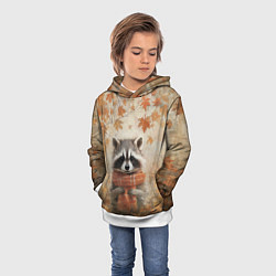 Толстовка-худи детская Осенней енот в шарфе, цвет: 3D-белый — фото 2