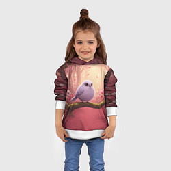 Толстовка-худи детская Сиреневая птица в розовом цветущем лесу, цвет: 3D-белый — фото 2