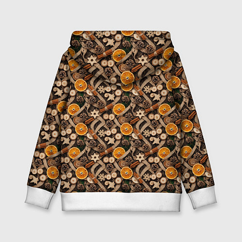 Детская толстовка Новогодний орнамент с корицей и дольками апельсина / 3D-Белый – фото 2