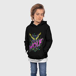 Толстовка-худи детская Голова волка со светящимися желтыми глазами, цвет: 3D-белый — фото 2