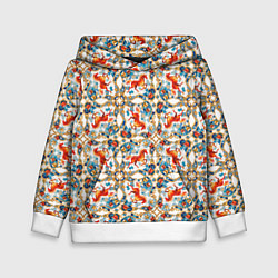 Толстовка-худи детская Орнамент с лошадью - символом Нового 2026 года, цвет: 3D-белый