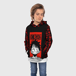 Толстовка-худи детская Ван Пис, Луффи на красном, цвет: 3D-белый — фото 2